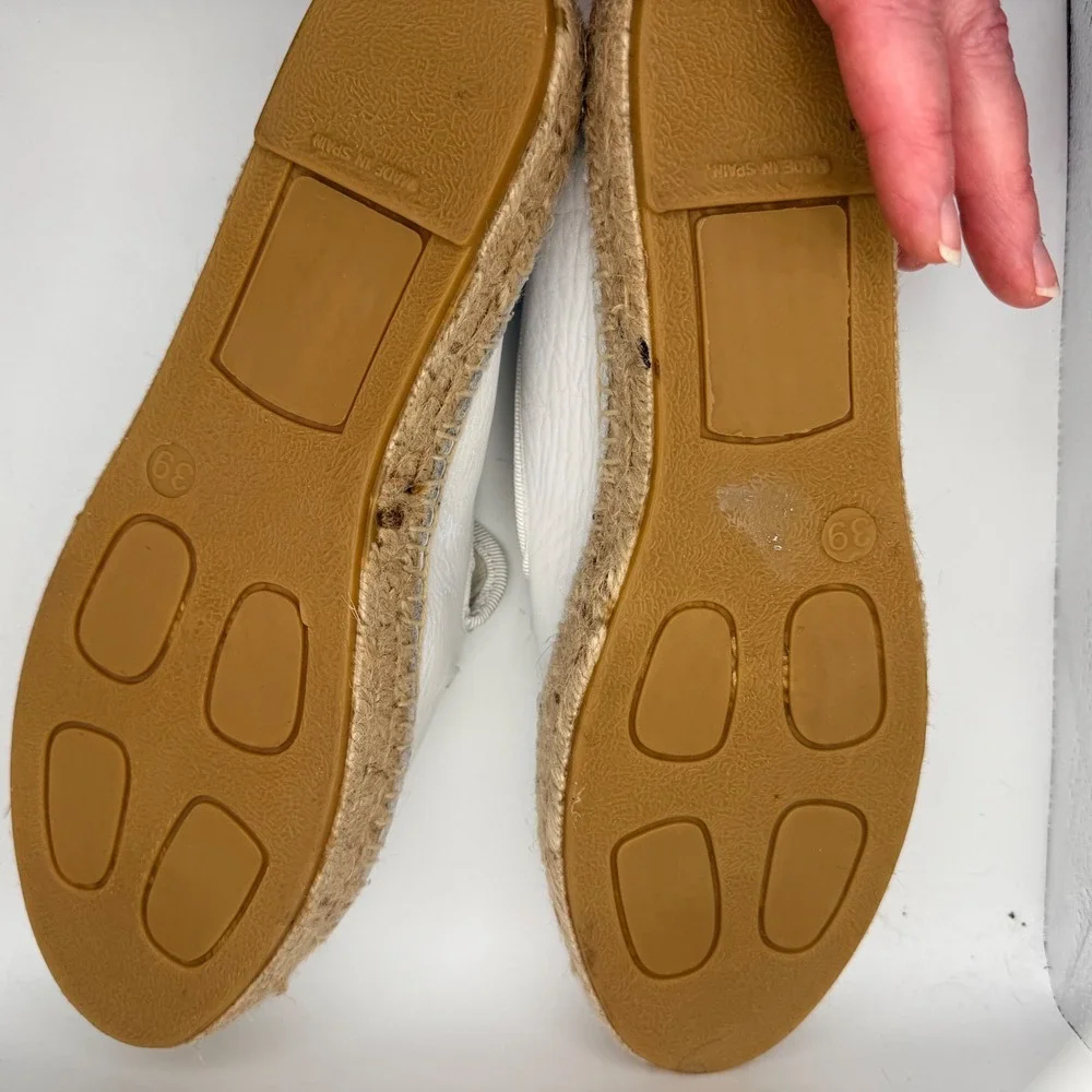 Steven Steve Madden White Leather Espadrille‎ Loafers Gold Bit Made in Spain 9M